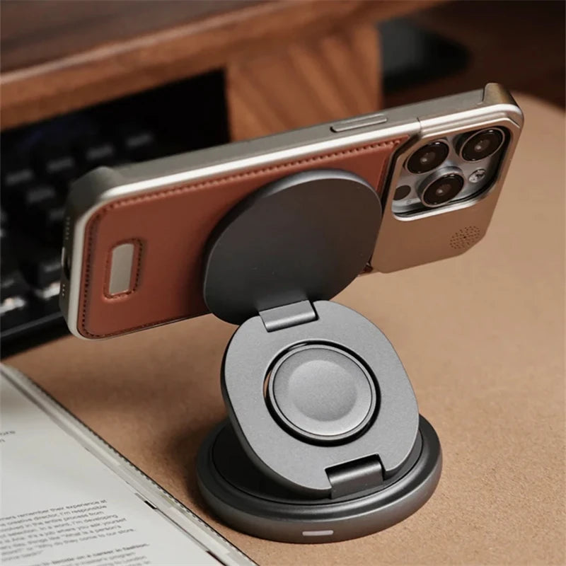 Étui de téléphone magnétique en cuir et alliage d'aluminium pour iPhone 16