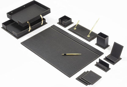 Ensemble Sous-Main & Organisateur de Bureau en Cuir de Luxe
