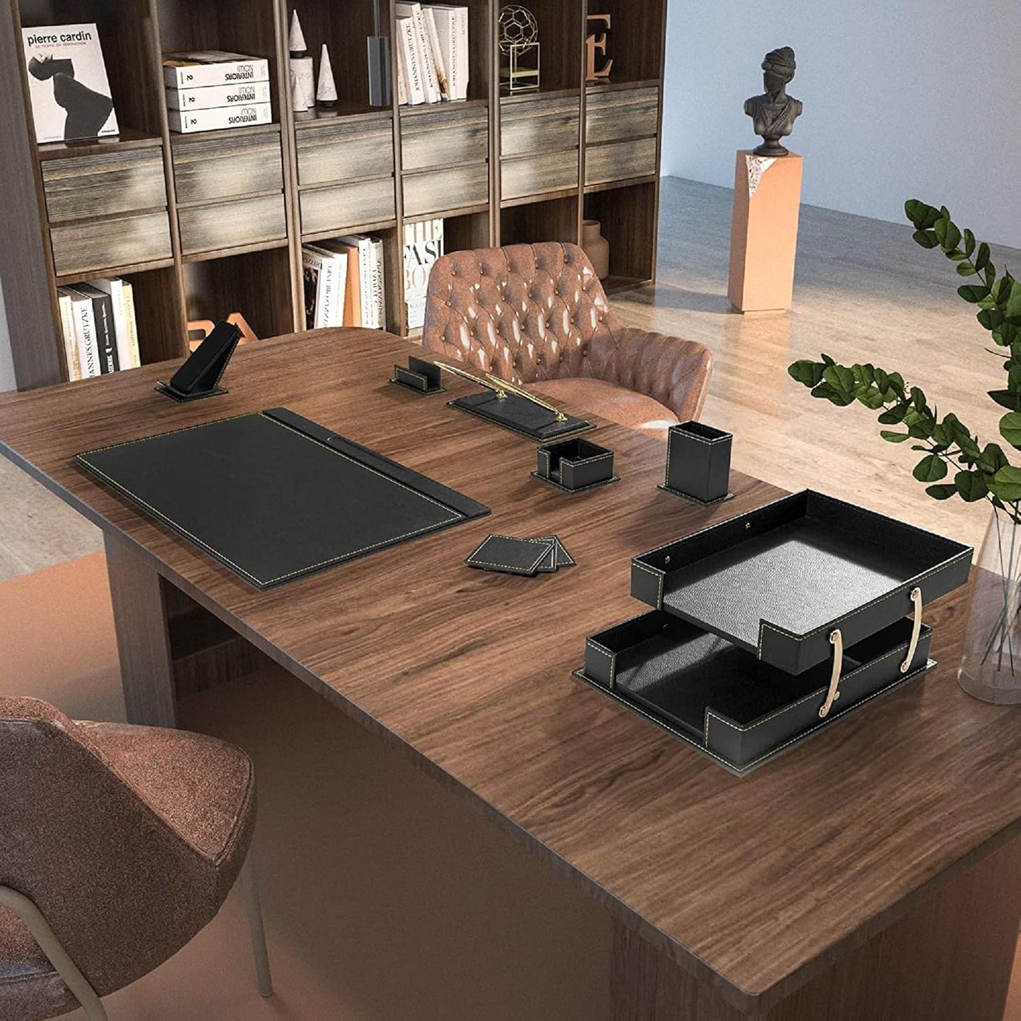 Ensemble Sous-Main & Organisateur de Bureau en Cuir de Luxe