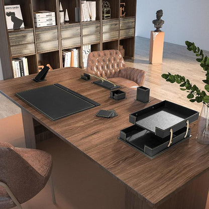 Ensemble Sous-Main & Organisateur de Bureau en Cuir de Luxe