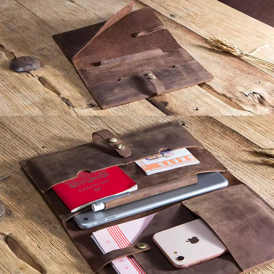 Manchon iPad en Cuir de Vache Véritable