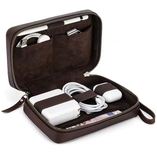 Pochette Zippée en Cuir Véritable Fait Main – L'Organisateur d'Accessoires Premium
