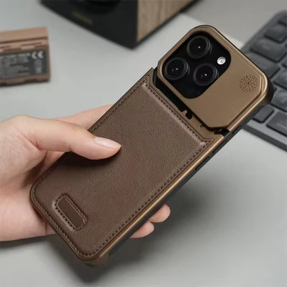 Étui de téléphone magnétique en cuir et alliage d'aluminium pour iPhone 16