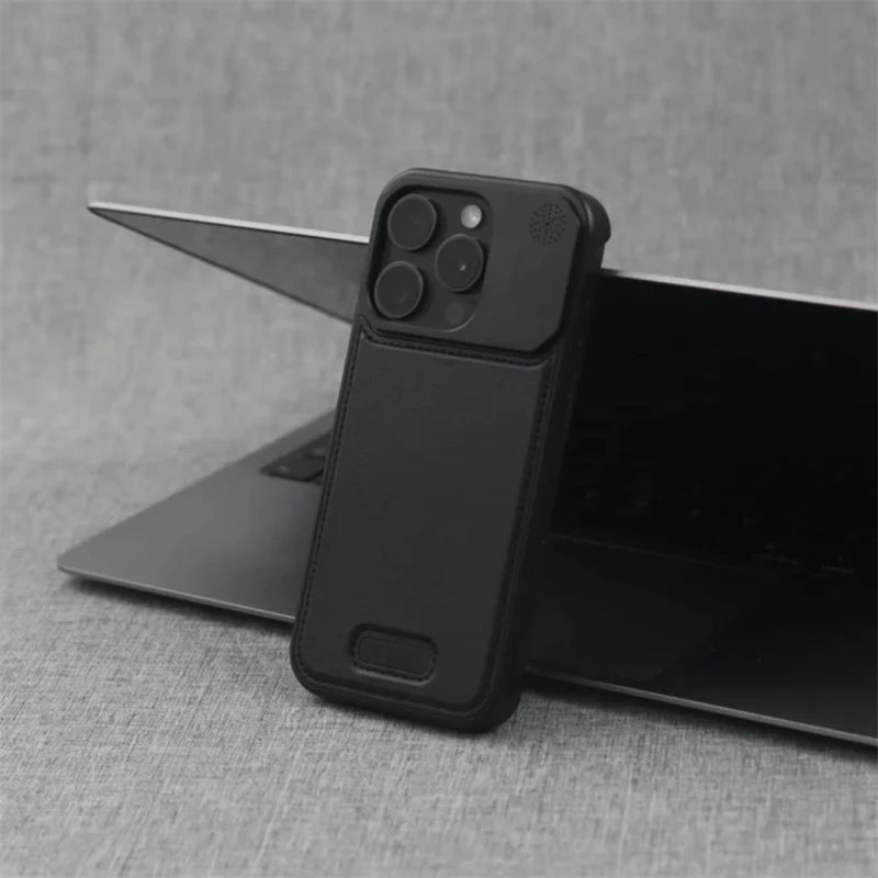 Étui de téléphone magnétique en cuir et alliage d'aluminium pour iPhone 16