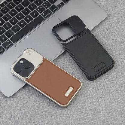 Étui de téléphone magnétique en cuir et alliage d'aluminium pour iPhone 16
