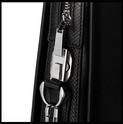 Mamik Prestige - Sac à main à serrure à combinaison en cuir véritable 14"