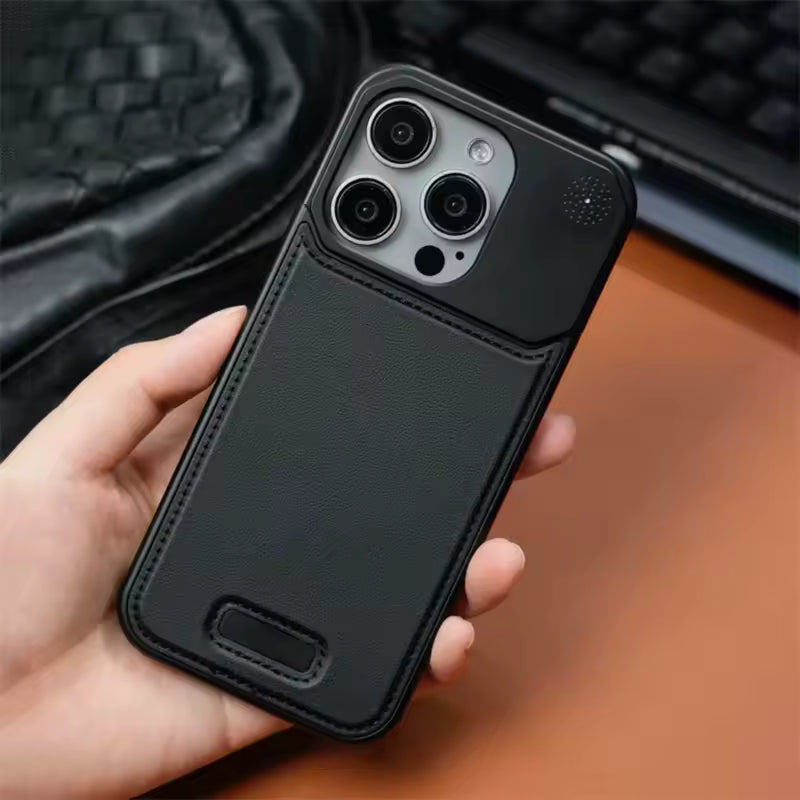 Étui de téléphone magnétique en cuir et alliage d'aluminium pour iPhone 16