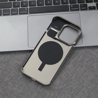 Étui de téléphone magnétique en cuir et alliage d'aluminium pour iPhone 16