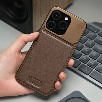 Étui de téléphone magnétique en cuir et alliage d'aluminium pour iPhone 16