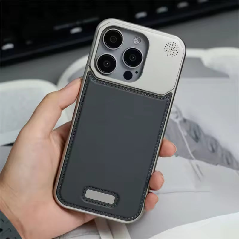 Étui de téléphone magnétique en cuir et alliage d'aluminium pour iPhone 16