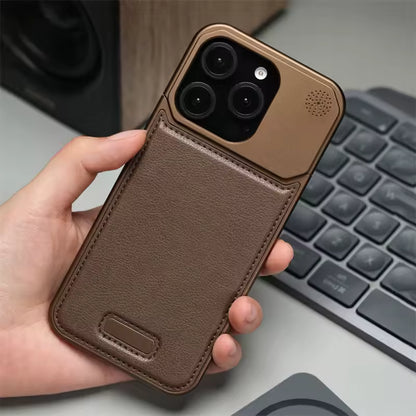 Étui de téléphone magnétique en cuir et alliage d'aluminium pour iPhone 16