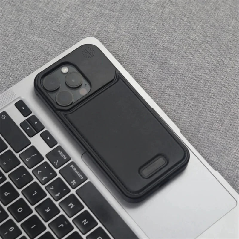 Étui de téléphone magnétique en cuir et alliage d'aluminium pour iPhone 16